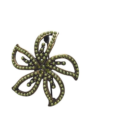 Vintage Bronze Star Rhinestone Filigree Brooch Pin - Picture 3 of 4